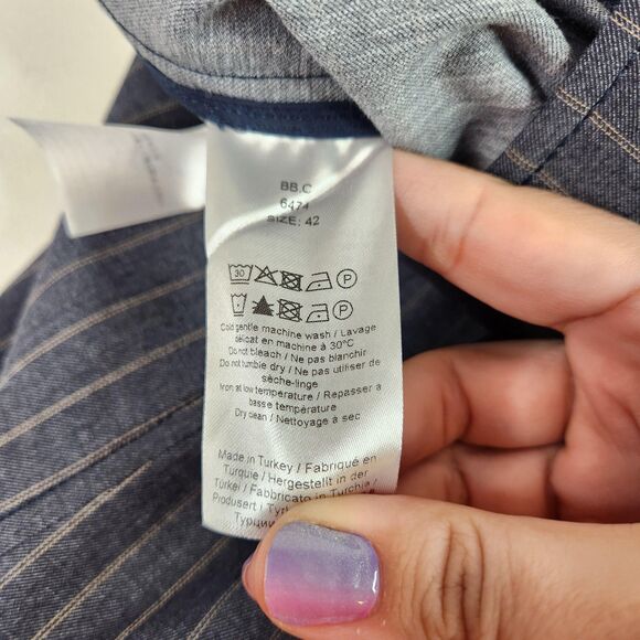 GANNI Skirt Womens 42 10/12 Grey Pinstripe Ruched Sky Captain Tie Gray NWT Siren - Picture 14 of 16